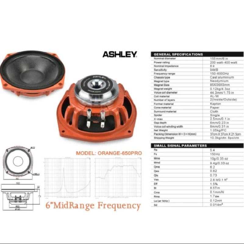 Speaker komponen Ashley orange 650pro original 6inch