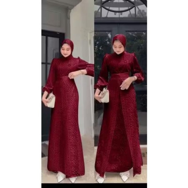 MELIA - DRESS BAJU GAMIS GAUN BRUKAT REMAJA DEWASA SATIN VELVET BUSUI JUMBO WARNA MERAH MAROON HATI 