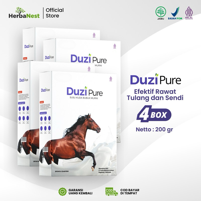 

Duzi Pure Susu Kuda Asli Bubuk Herbal 100% Paket 4 Box