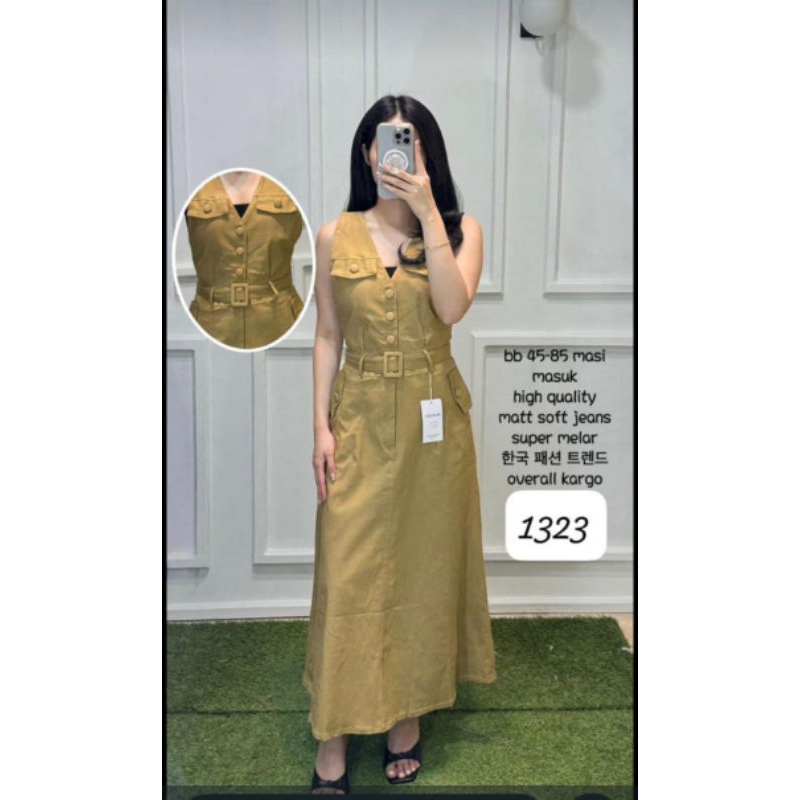 GAMIS OVERALL ROK BAHAN SOFT JEANS STRETCH DAN BLUDRU  WARNA SILVER COKLAT HITAM KREM SIZE S UP TO J