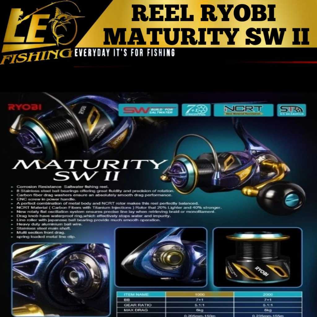 REEL RYOBI MATURITY SALTWATER II POWER HANDLE 1000 2000 3000 4000 5000 6000