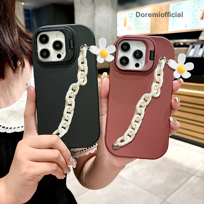 SOFTCASE FOR IPHONE 13 14 15 PLUS PRO PROMAX MACARON STAND GELANG RANTAI BUNGA GC219 SILICONE CASE D
