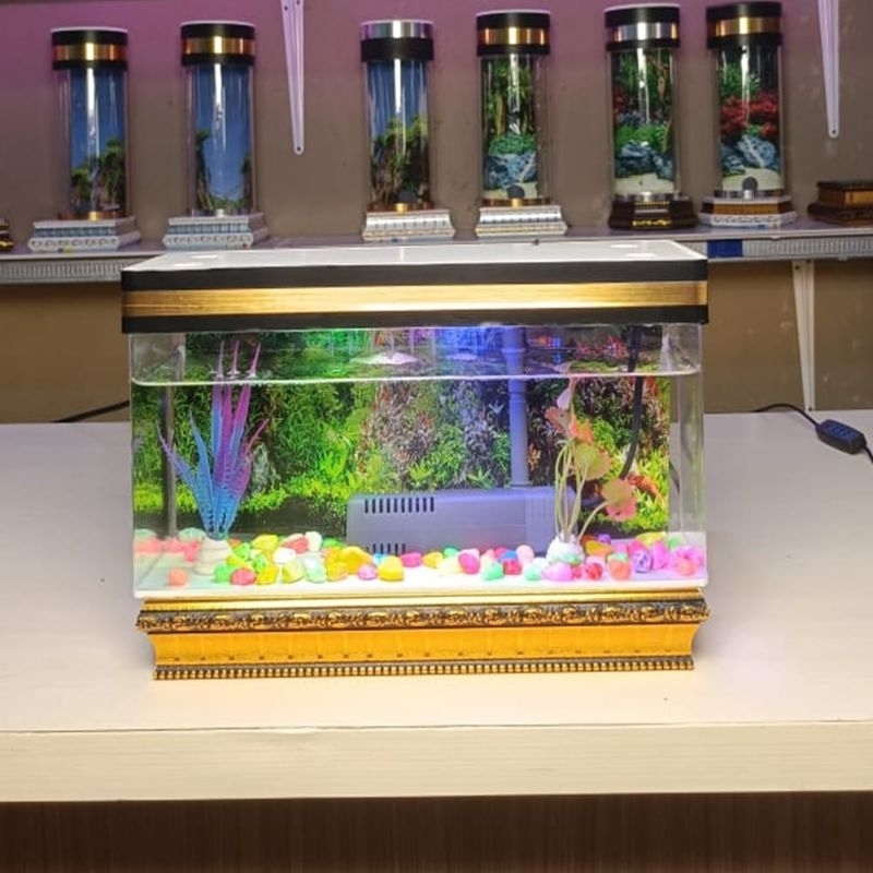 Aquarium Mini Fullset Dengan Air Terjun/Aquarium Akrillik/Aquarium Fullset