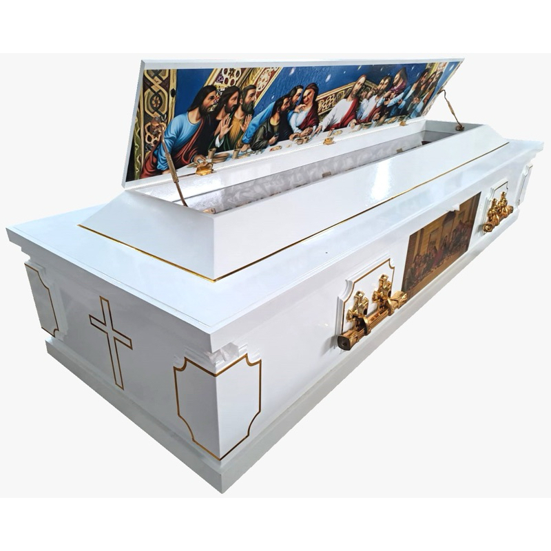 Peti mati perjamuan kudus Mariland Full Kaca finishing Putih Glossy Ukuran P 195cm L 65cm T 50cm