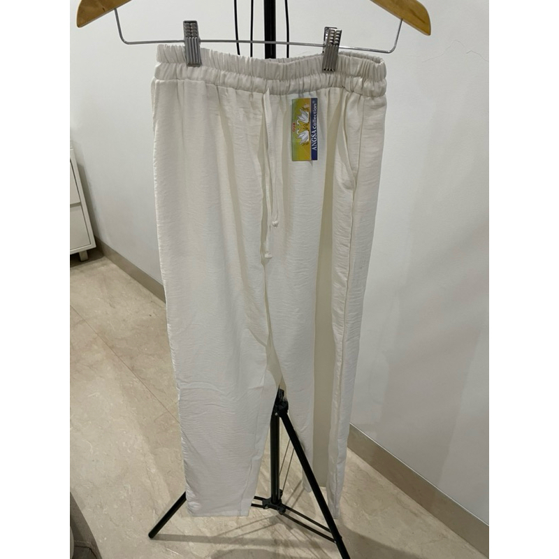 NEW BUKAN PRELOVED Celana panjang putih kain karet white long pants bawahan bottom wanita woman