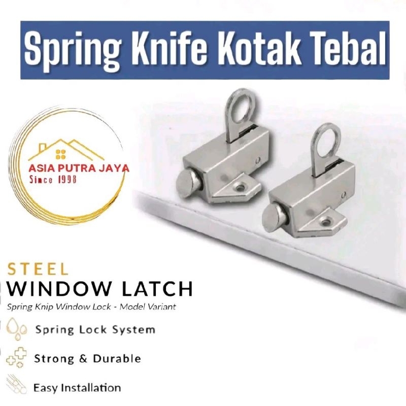 Grendel Spring Knife Kotak Hitam Doff Silver Slot Kunci Jendela Rumah Kayu Grendel Pengunci Jendela 