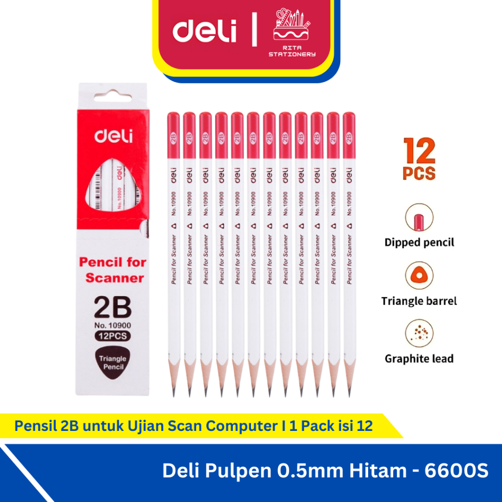 

Deli Pensil Kayu Graphite Pencil 2B komputer ujuan setara faber castell Selusin - 1 Pack Isi 12