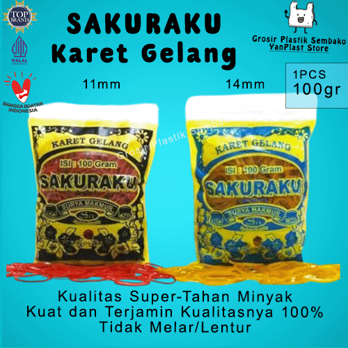 

Karet Gelang SAKURAKU 100gr Kualitas Terjamin 11mm dan 14mm