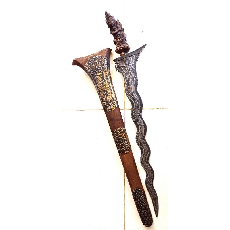 Keris Bali pamor kulit semangka panjang bilah 47cm besi pulen top