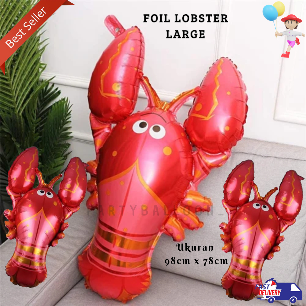 Balon Foil Jumbo Lobster Binatang Laut / Balon Hewan Lobster Jumbo Tema Laut
