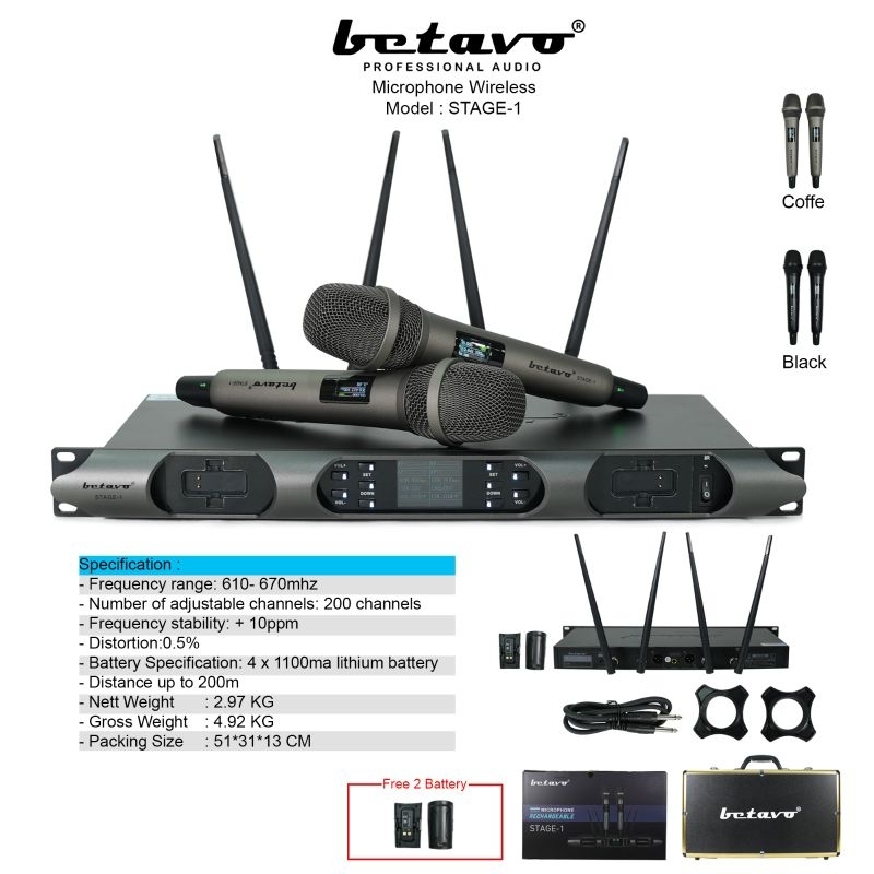 PROFESIONAL MICROPHONE WIRELESS BETAVO STAGE-1 HH MIC ORIGINAL WIRELESS BETAVO
