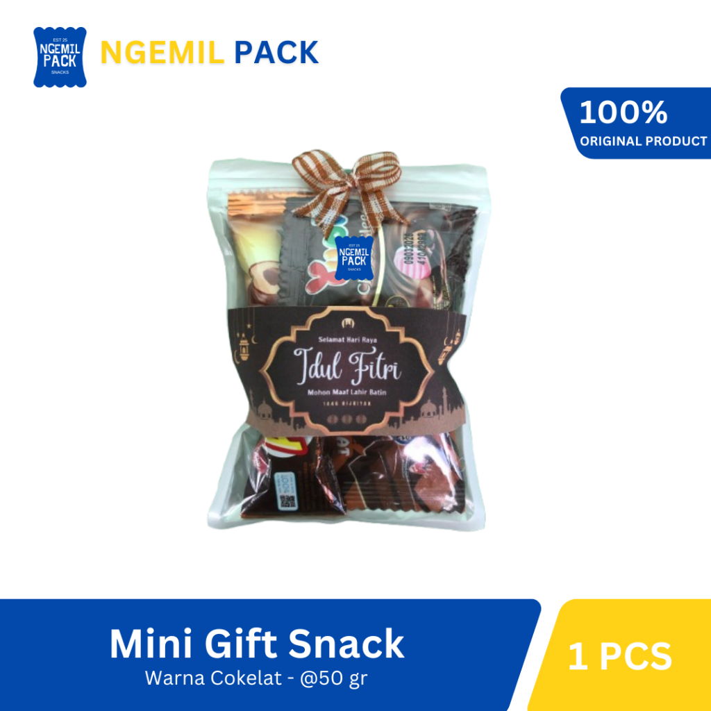 

E07 - Mini Gift Snack / Mini Hampers Snack Tema IDUL FITRI COKELAT Sudah Termasuk Pita & Stiker @50Gr