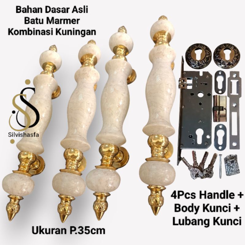 #Gagang Pintu Rumah Minimalis Batumarmer Kombinasi Kuningan 35cm Kupu Tarung Mewah Klasik Komplit