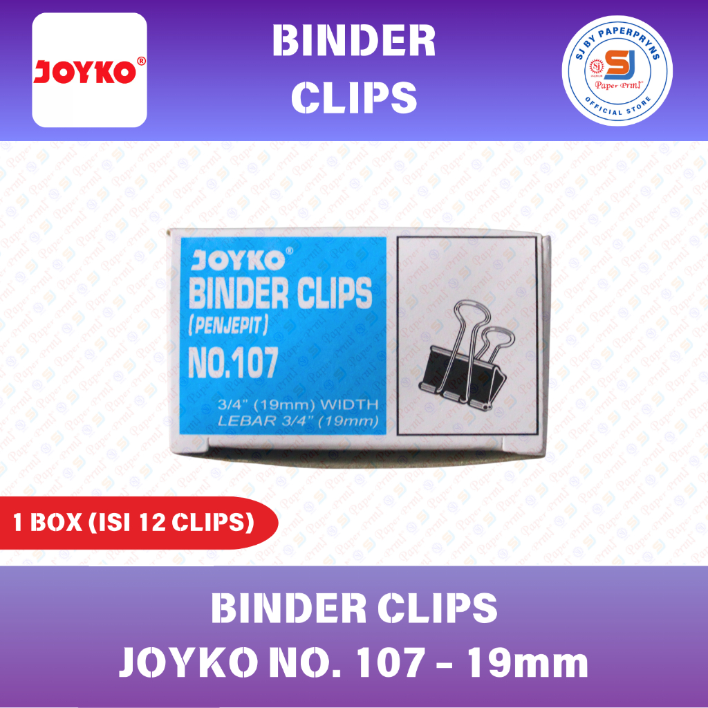 

Binder Clips Penjepit Joyko No. 107 (3/4” - 19mm) - 1 BOX ISI 12 CLIPS
