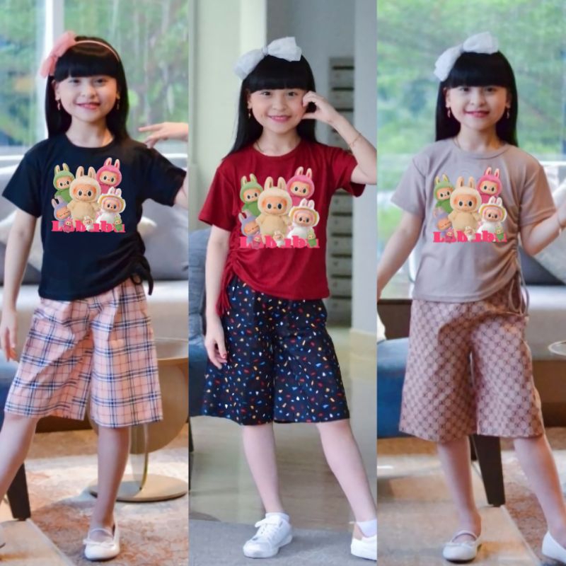 Setelan Baju anak perempuan celana kulot 4-11tahun labubu/fashion anak perempuan /baju anak cewek/st