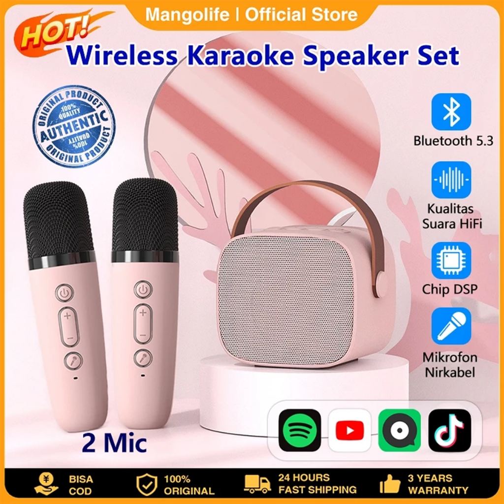 Speaker Bluetooth Karaoke 2 Mic Set Salon Bluetooth BT Speaker Karoke With Microphone 3D Stereo