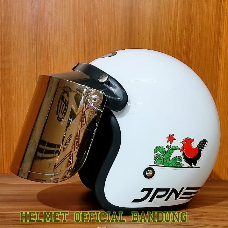 Helm jpn Retro Putih Ayam Jago | Helm Jpn Retro Putih Glos | Original jpn