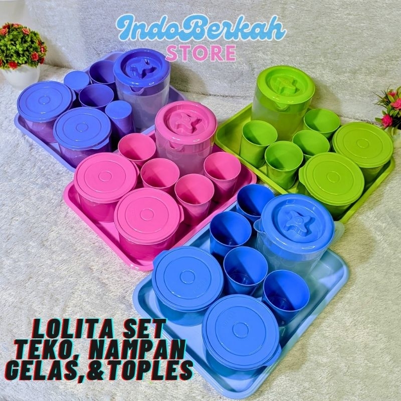 Set Lolita Teko 1Liter, Gelas, Nampan Dan Toples Plastik Food Grade - Tea