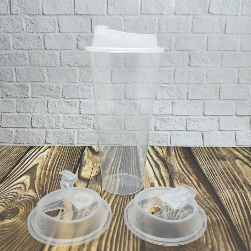 CUP Gelas PP Injection 22oz 700ml + Tutup Leakproof Flip Lid Bening
