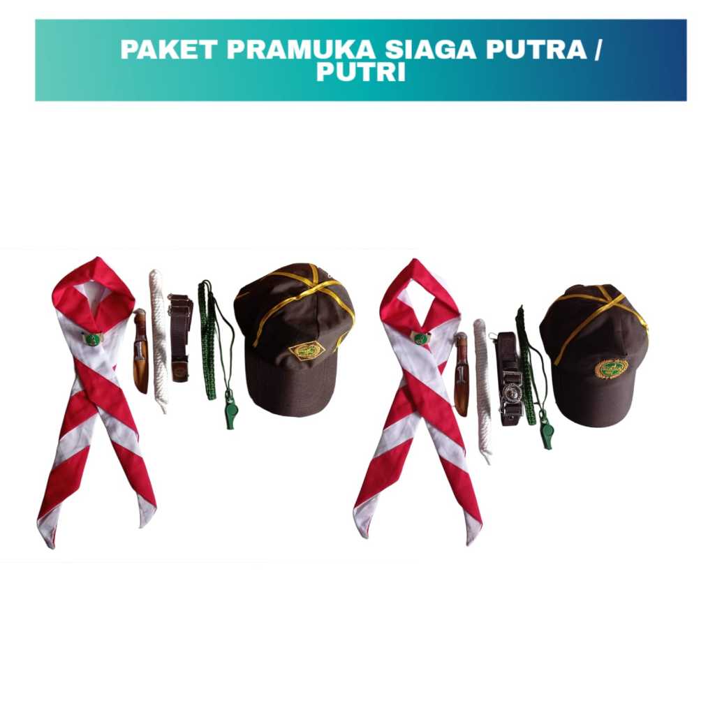 PAKET ATRIBUT PRAMUKA SD SIAGA PUTRA PUTRI MURAH LENGKAP 8 BARANG (topi siaga )