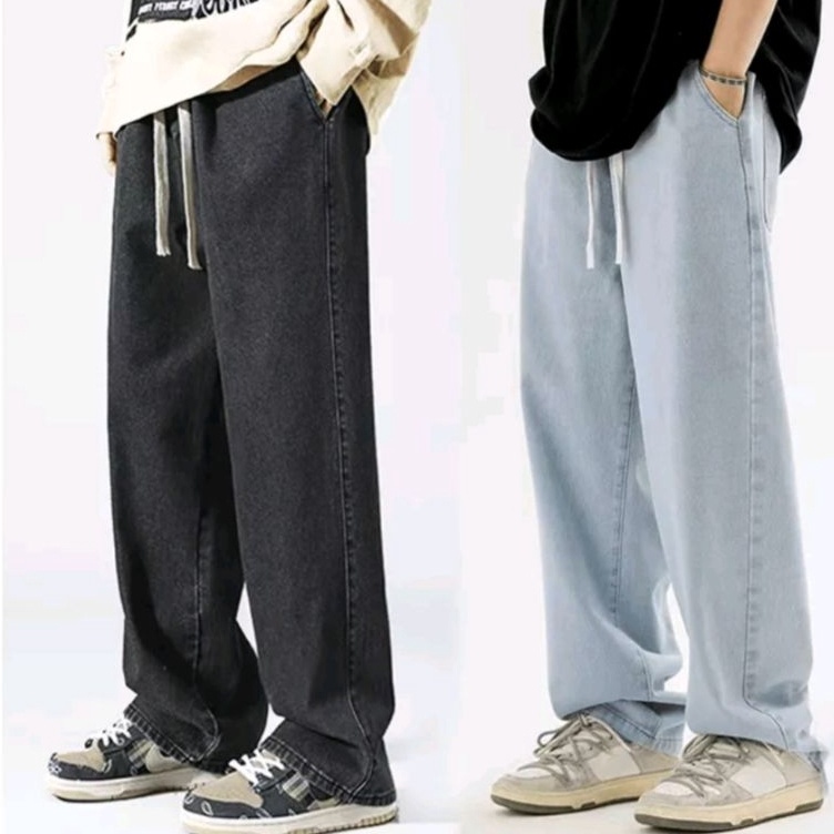 KODE D46Q Celana Jeans Pria Celana Panjang Pria pinggang karet korean style Celana jins pria baggy p