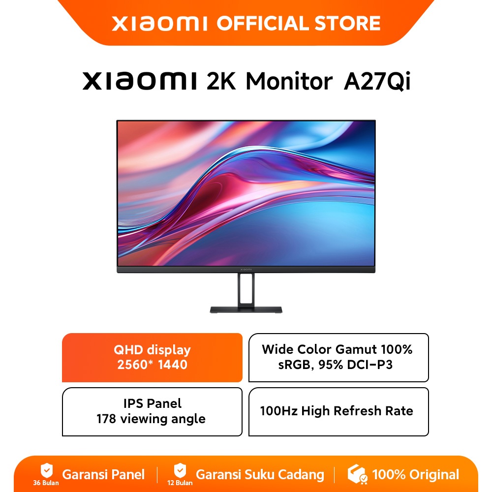 Xiaomi Monitor A27Qi 2K | 2K QHD Display | 100 Hz Refresh rate | 95% DCI-P3 | 100% sRGB [Official St