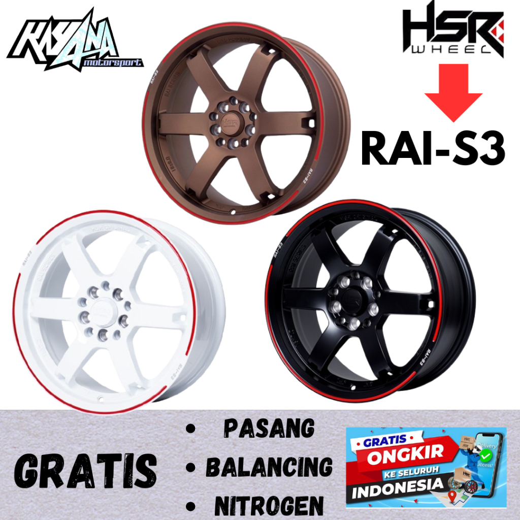 Hsr wheel rai s3 velg mobil R16 model te37 lebar 7 inch lubang baut 4x100/114 - 5x100/114