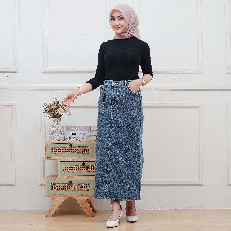 ROK THEANA JEANS SPAN PANJANG WANITA KEKINIAN/ROK SPAN WANITA DEWASA