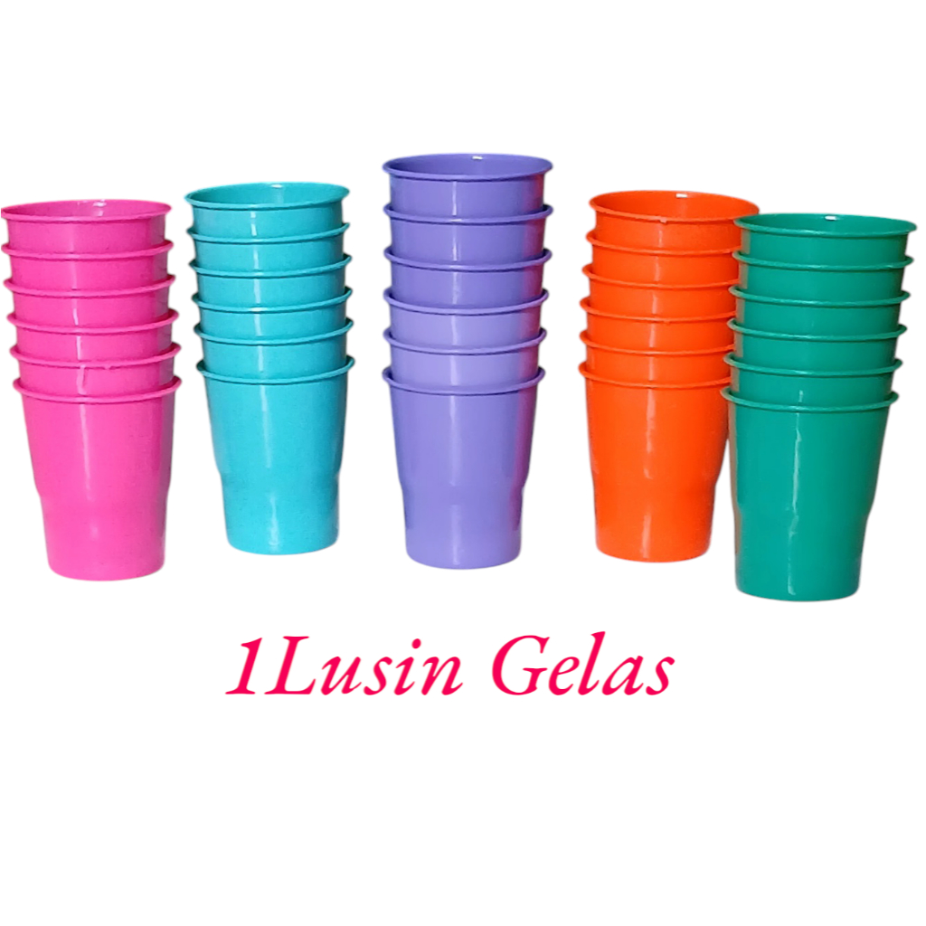I Lusin Gelas Plastik Cantik Olivia Warna-warni