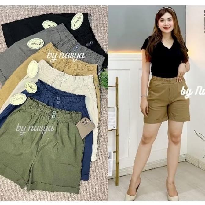 CELANA PENDEK WANITA BAHAN KATUN STRIT MELAR NYAMAN HOTPANS WANITA PINGGANG KARET BAHAN KATUN STRIT 