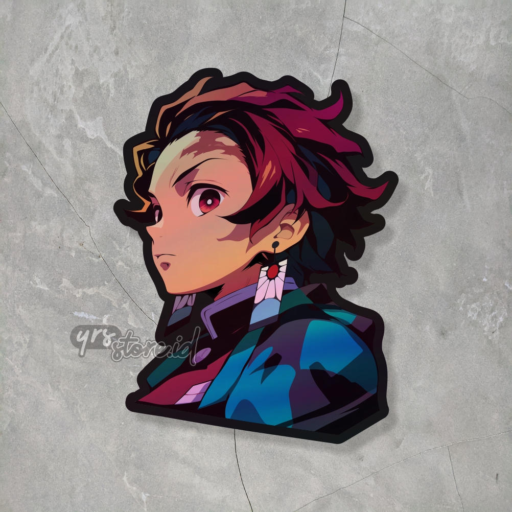 

Sticker Anime Hologram Kimetsu No Yaiba Tanjiro Kamado ukuran +- 7 x 5,4 cm sticker case hp laptop dll murah