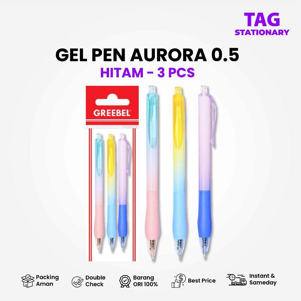 

GREEBEL PULPEN GEL / GEL PEN GP-511 AURORA Hitam 0.5 (3PCS/SET) / Ballpen Gel Ballpoint Bolpen Gel