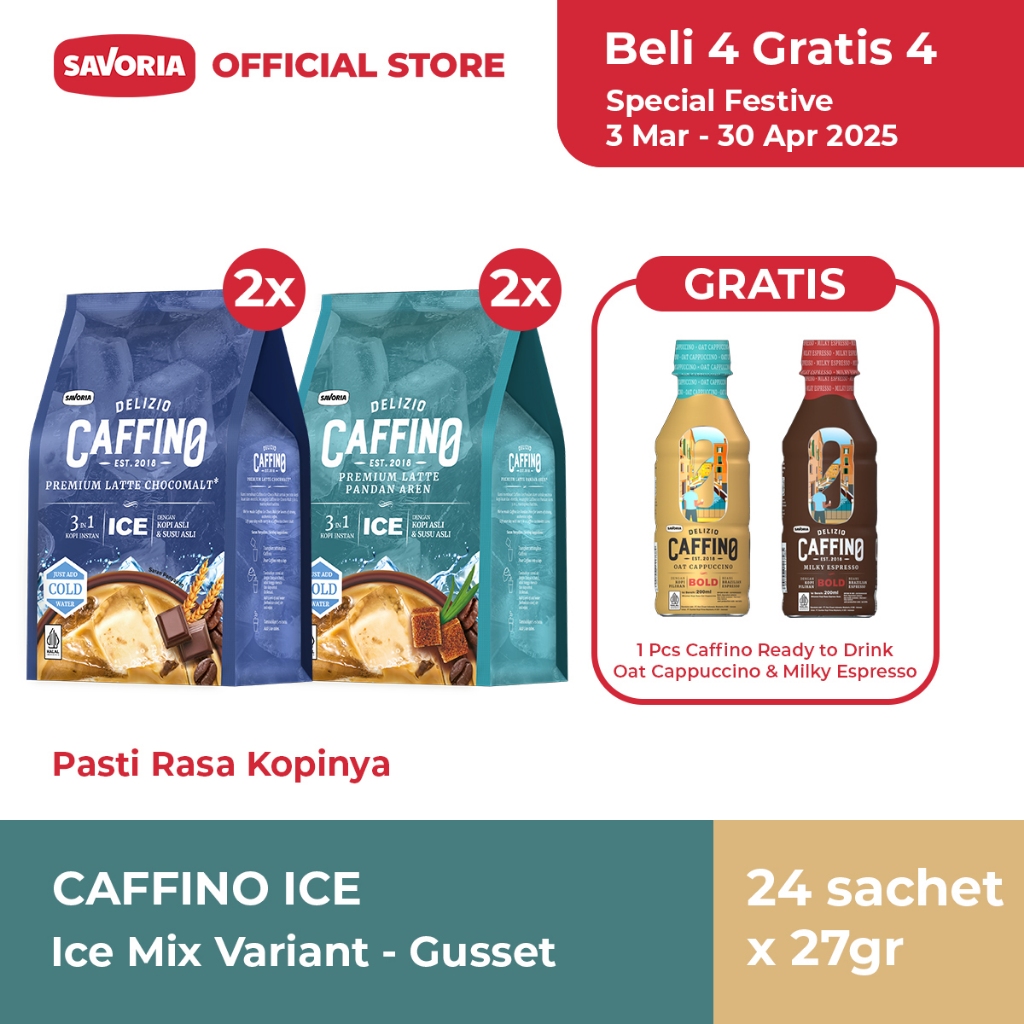 

Caffino Ice Mix Variant Gusset - 24 Sachet x 27g Gratis 4 Pcs Caffino RTD