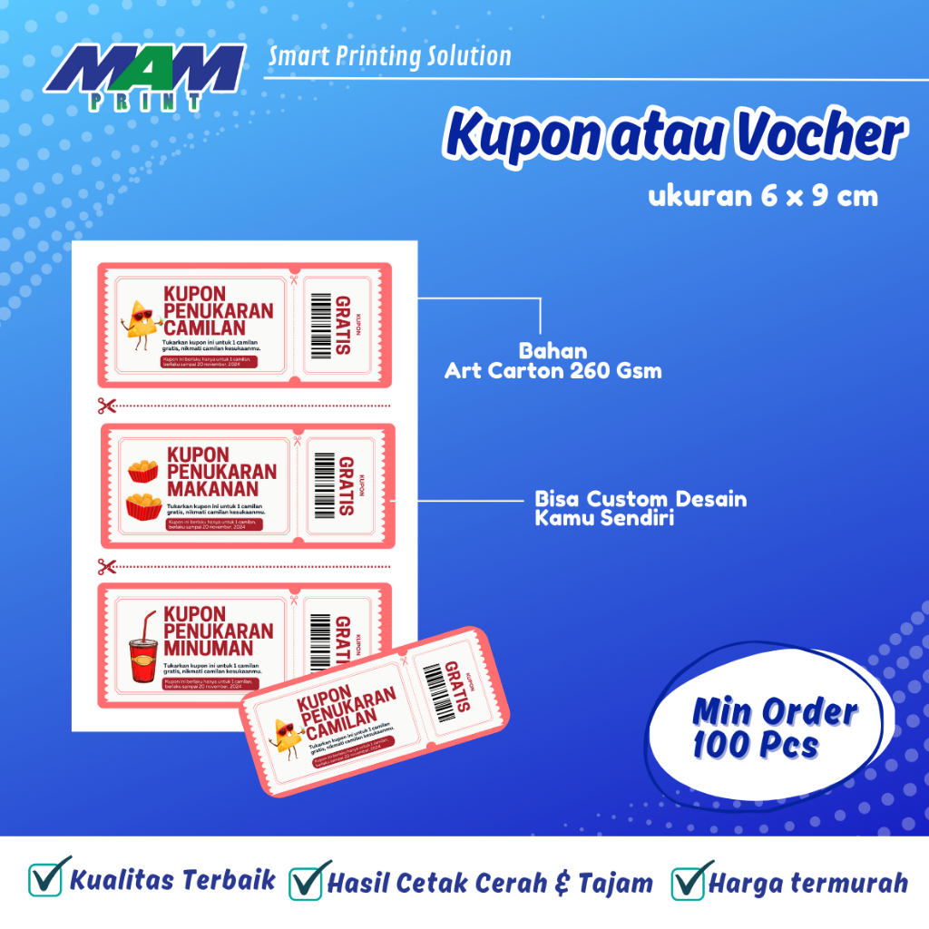 Cetak Kupon Undian / Voucher Custom Bebas Design Uk 6x9cm