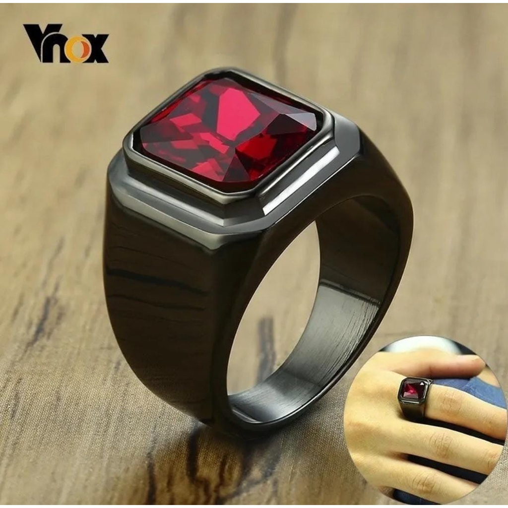Cincin Titanium Pria Keren Ring EKSLUSIF Batu Merah Siam Dan Hitam/Cincin Fashion Pria Terbaru Bahan