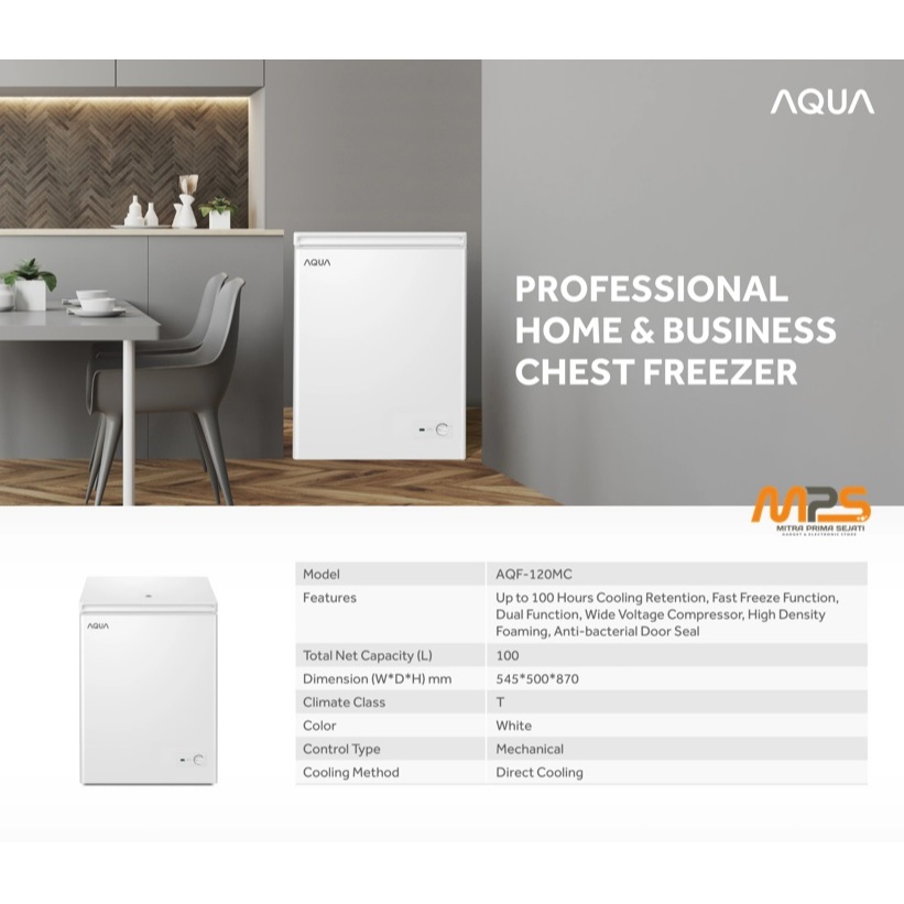 Chest Freezer Aqua AQF-120MC - 100 Liter - Garansi Resmi Aqua