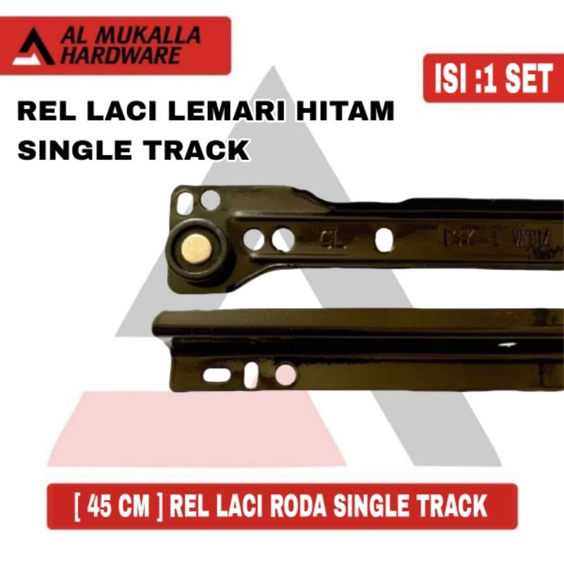 [ 45 CM ] Rel Laci Lemari Single Track | Rel Laci Inox Roda Hitam 450MM