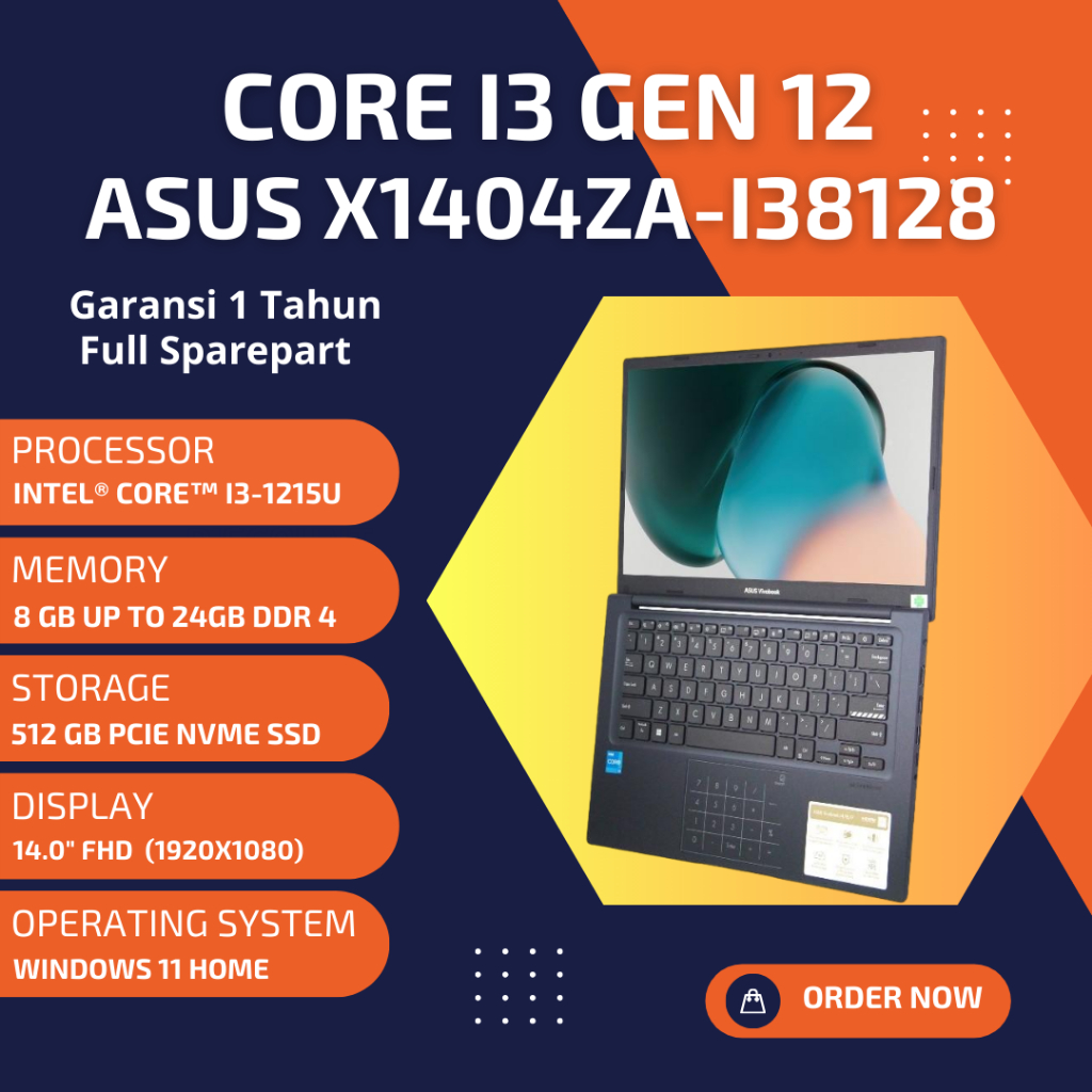 Laptop Bisnis Budget 5 Jutaan Intel Core I3 GEN 12 / RAM 24GB / SSD 512GB / Display 14" Full HD / Wi