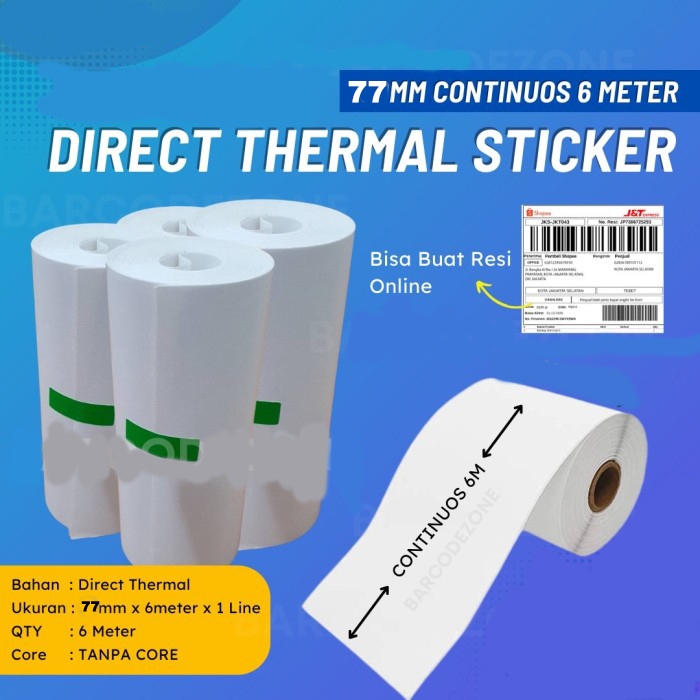 

Label Barcode Thermal Stiker continoue 77x6 meter