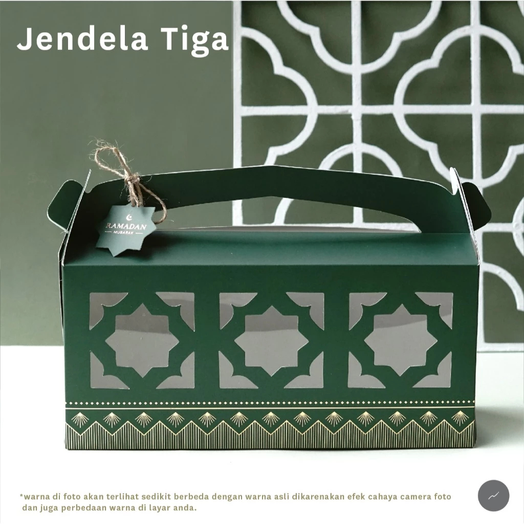 

10 pcs gable box idul fitri lebaran ed mubarak jendela tiga dus kue kering packaging hampers dark green