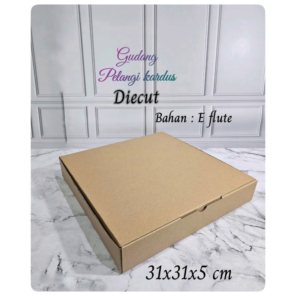

Kardus karton Uk. 31x31x5 cm...Model diecut/pizza