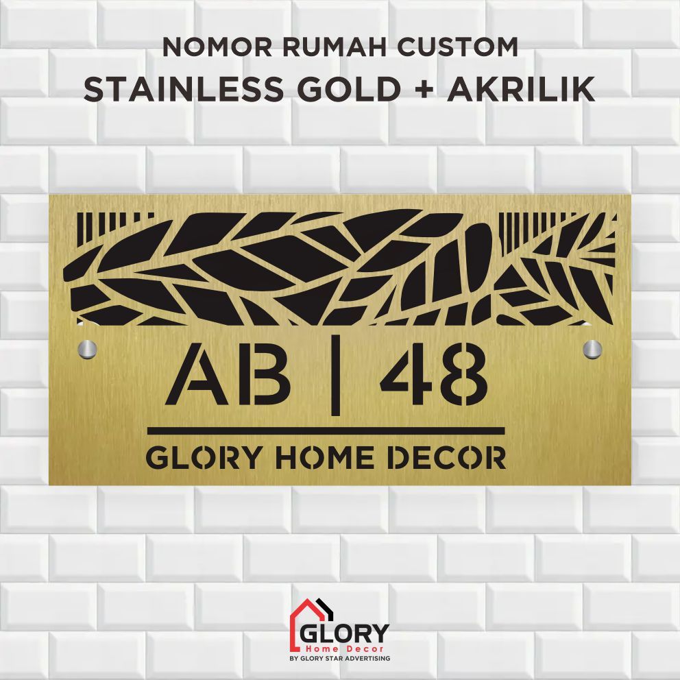 Nomor Rumah Aesthetic – Stainless Gold & Akrilik Variasi Motif Ornamen Custom Murah Minimalis Elegan