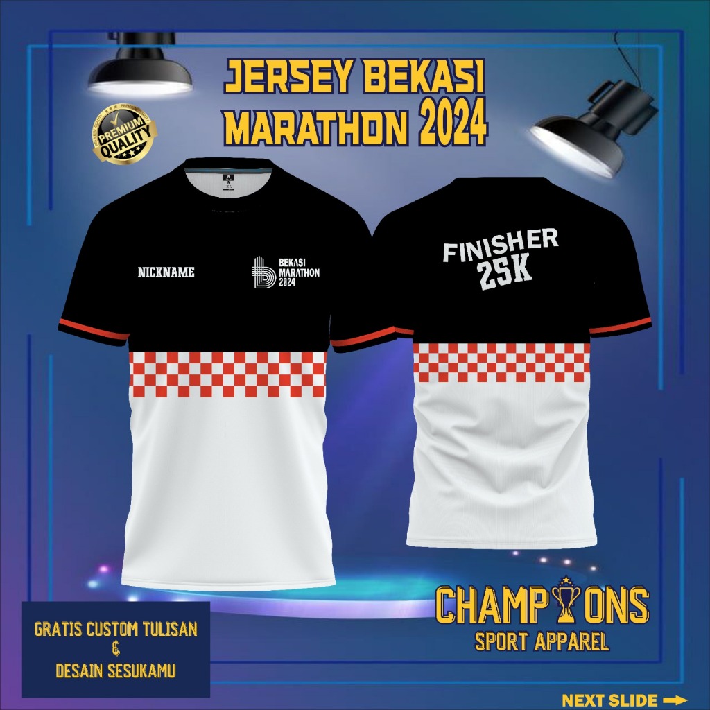 Baju Jersey RUNNING BEKASI MARATHON 2024 FINISHER 25K (Bisa Request Kilometer), Jersey Olahraga Berb
