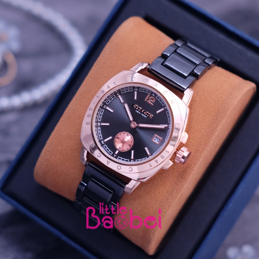 Jam Tangan Wanita Fashion Rantai Coach Dengan Chrono Detik dan Tanggal Aktif - Hitam Rosegold