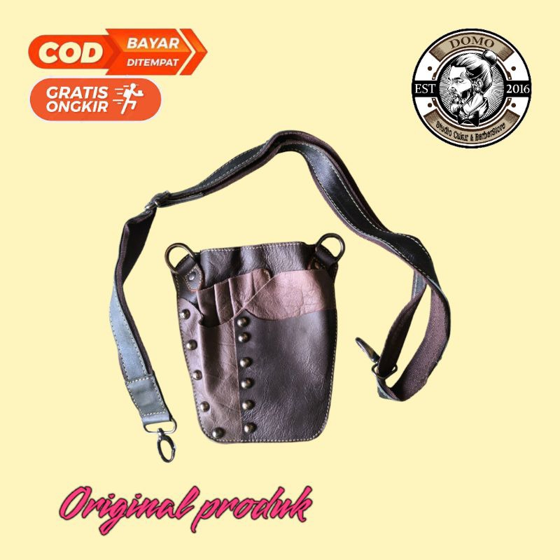 Tas pinggang gunting potong rambut barbershop bahan kulit asli berkualitas
