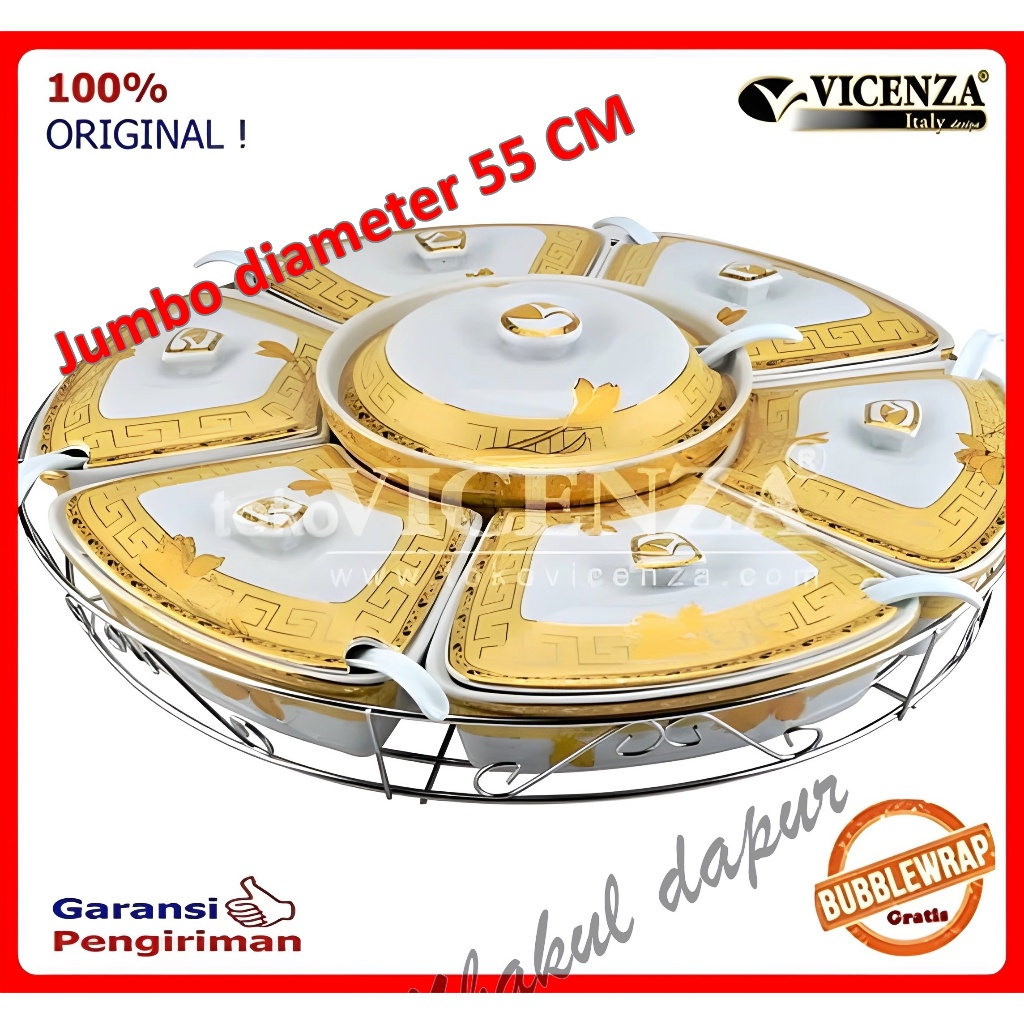 Wadah Saji Prasmanan Set Keramik Plus Pemutar Plastik Prasmanan Besar 55 CM Motif Vicenza BBA 412