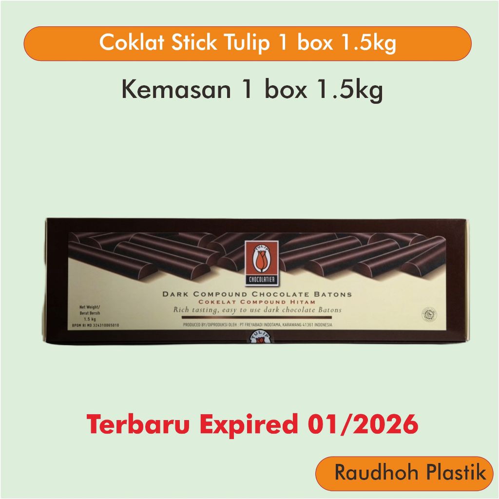 

Tulip Dark Compound Chocolate Batons Stick 1.5kg | Coklat Stick Tulip 1.5kg