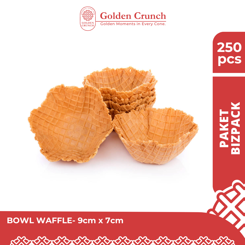 

Paket BizPack Mangkuk Cone 9cm x 7cm Isi 250 pcs | Waffle Bowl Renyah – Golden Crunch