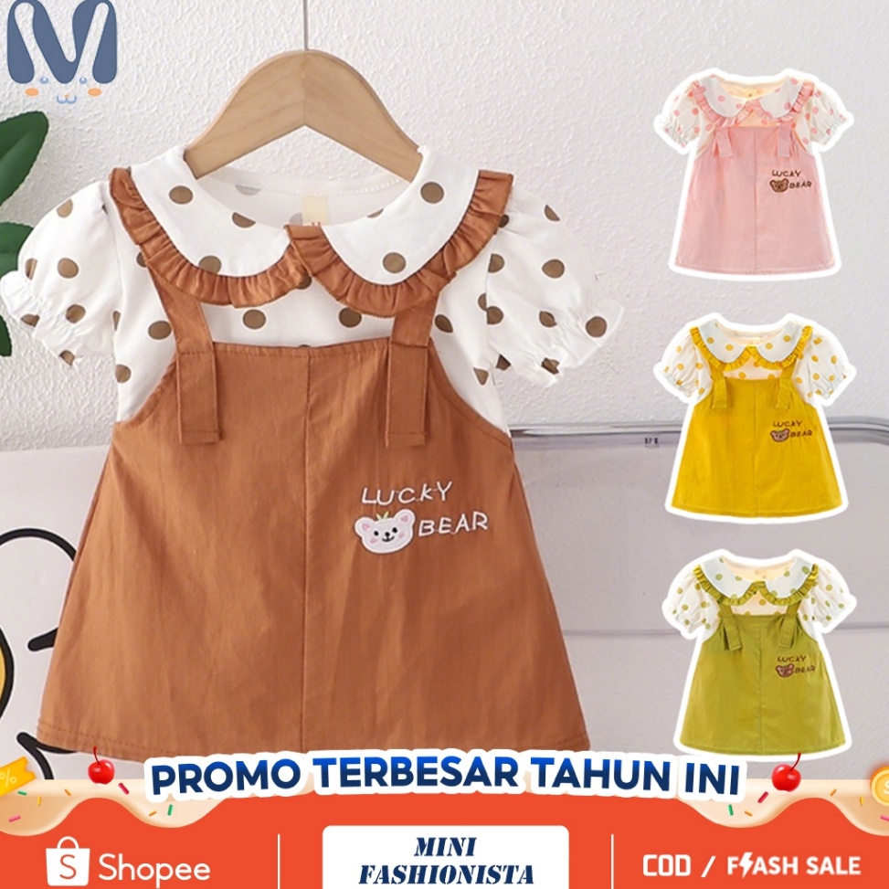 KODE W22O dress anak perempuan baju bayi perempuan 6 12 bulan Lucky Bear dress import anak perempuan