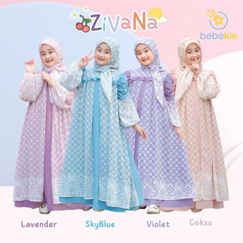 Gamis anak perempuan terbaru zivana ceruty murah set hijab